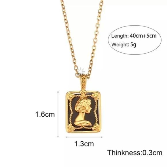 New Queen 18K Gold Black Square Pendant Necklace, NICE NECKLACE, CUTE NECKLACE - Picture 5 of 5